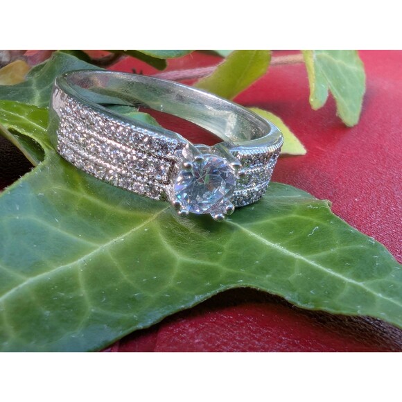 Vintage Pavé Solitaire Ring, Simulated Diamond Ring - Picture 6 of 10